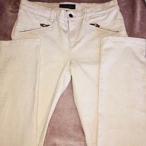 Ralph Lauren tan pants with brown zippers.